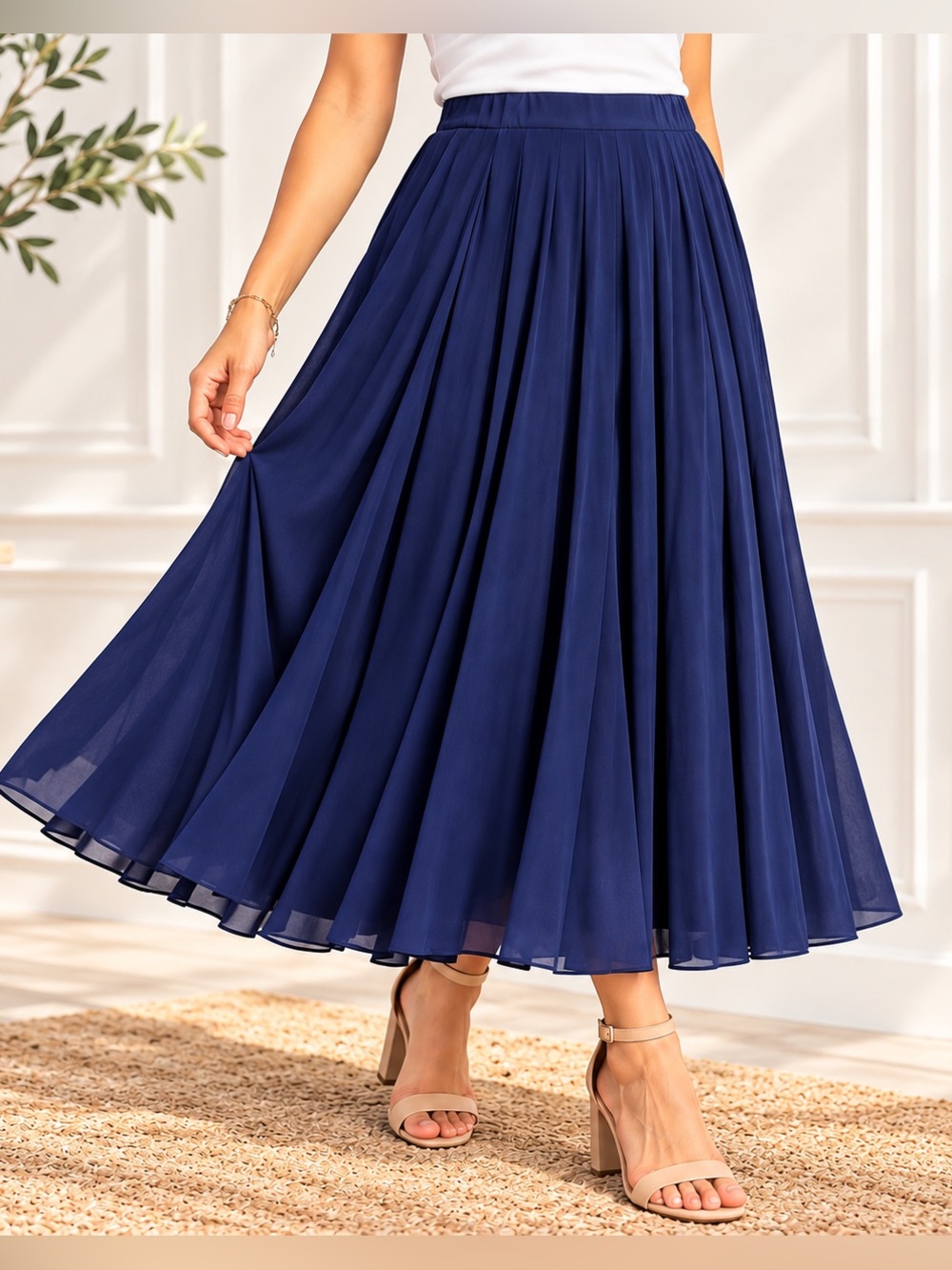 Flowing Navy Circle Skirt - Women